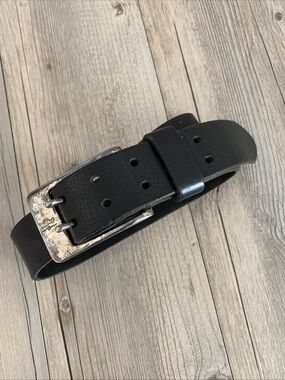 Mossimo Mens Genuine Leather Belt Tuning Fork Prong Patina Buckle Made In USA 32